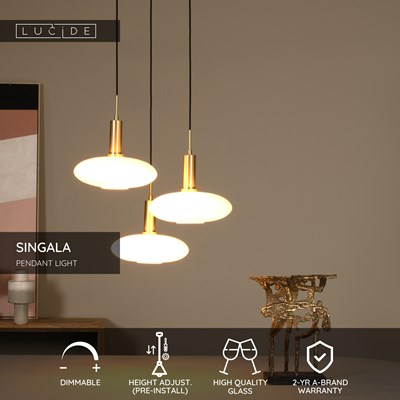 Lucide SINGALA - Pendant light - Ø 55 cm - 3xE27 - Matt Gold / Brass